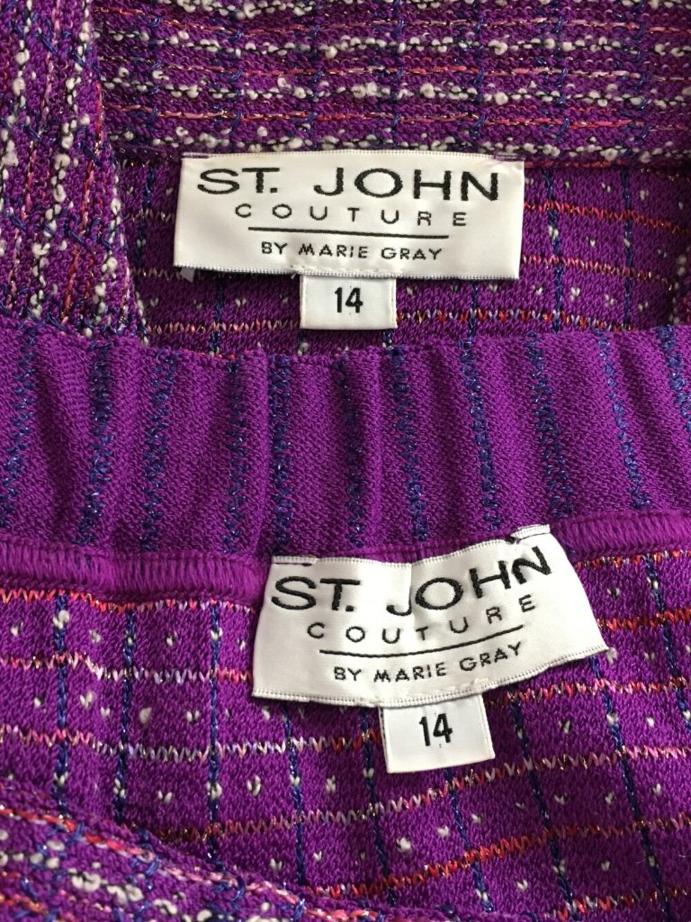 BEAUTIFUL St John couture knit purple multi jacket skirt suit size 14 - Picture 10 of 10